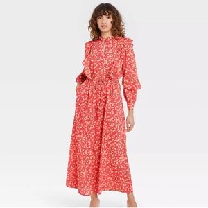 Women's Balloon Long Sleeve Soft Ruffle Dress - Who What Wear - Red Floral